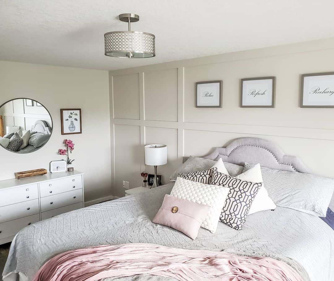 Framed Wall Panels Create a Serene Bedroom Backdrop