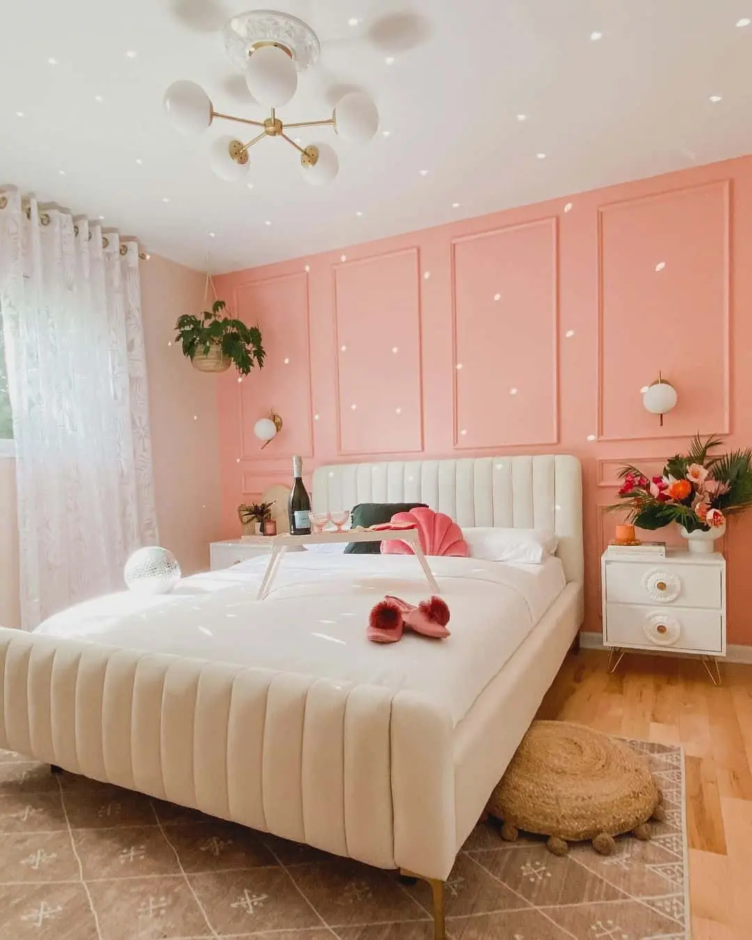 Pink Wall Paneling Adds Dimension With Scattered Light Accents