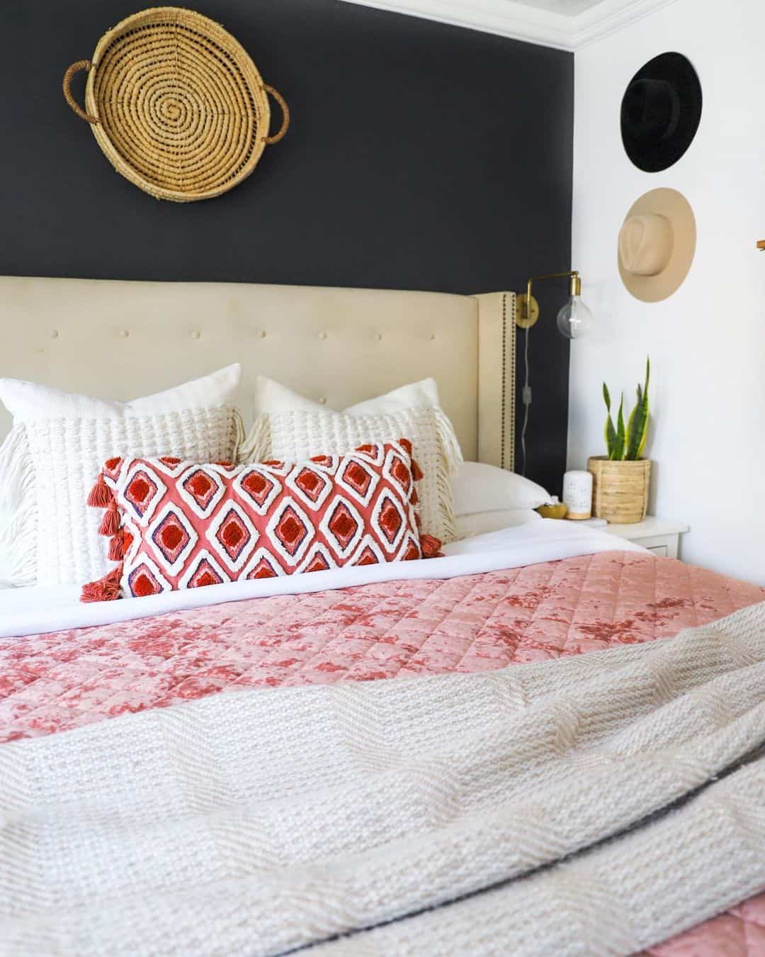 Woven Wall Tray Adds Natural Texture Above the Bed