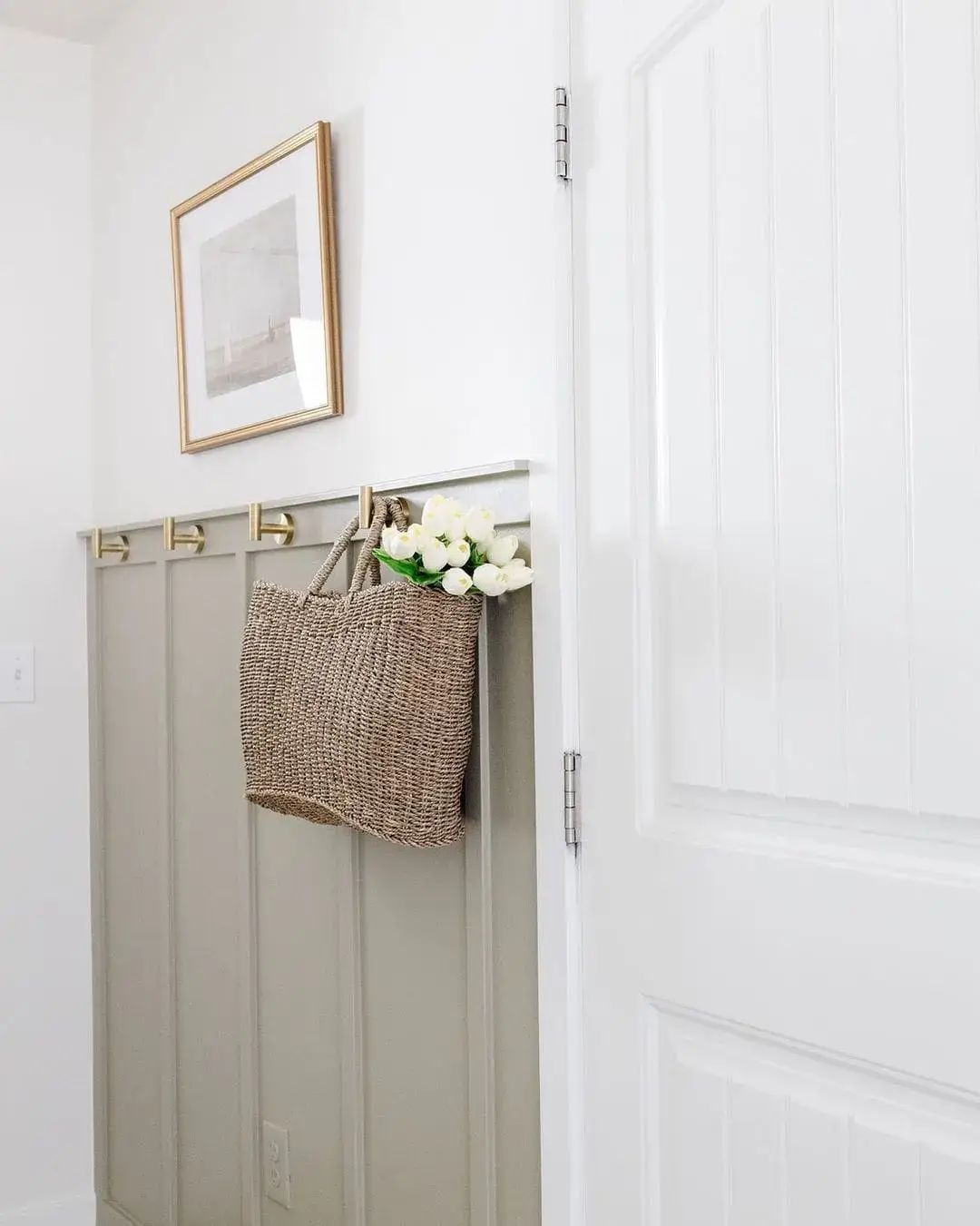 Woven Tote Adds Organic Texture to Paneled Hallway