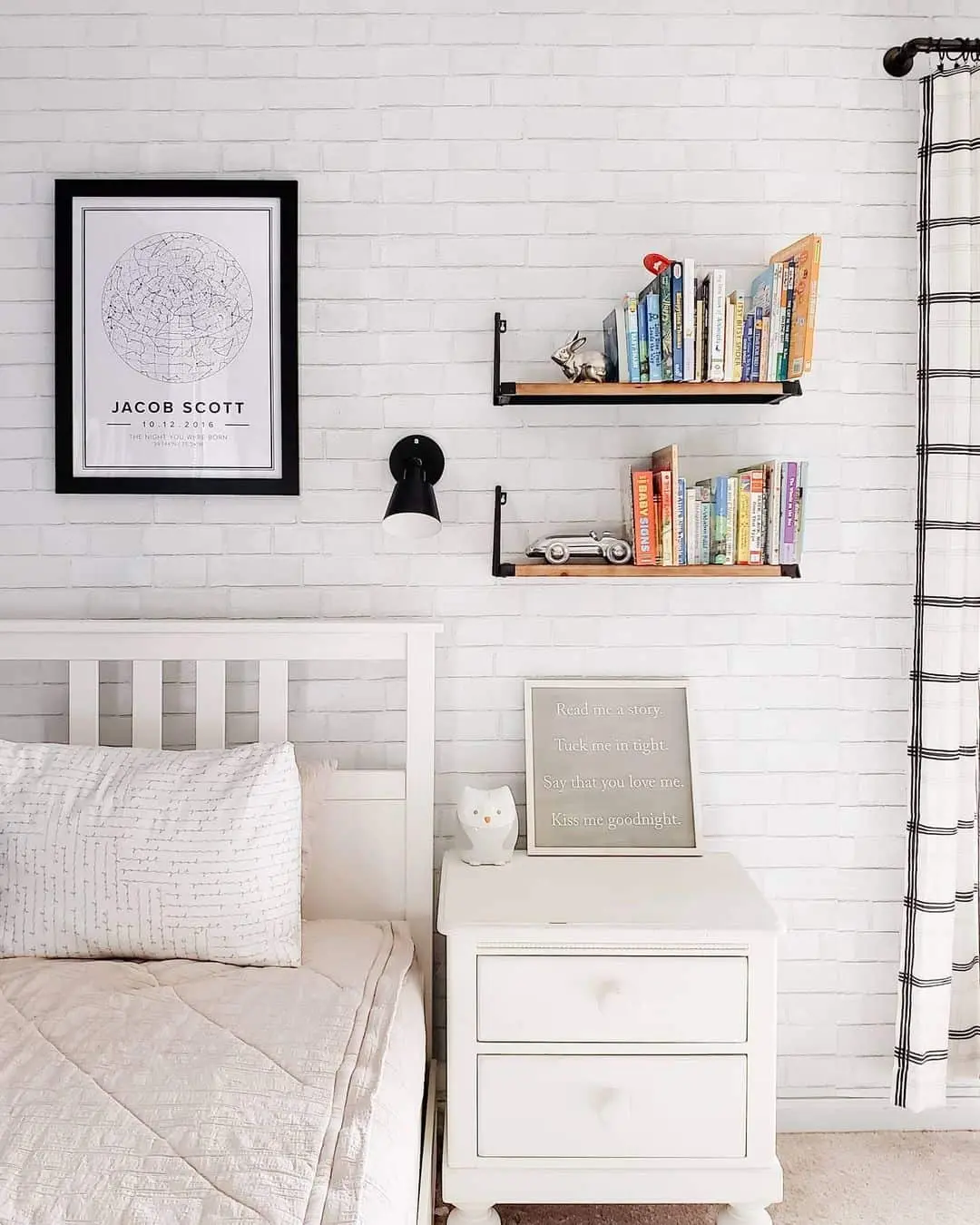Two-Tiered Shelves Hold Children's Books and Small Toys