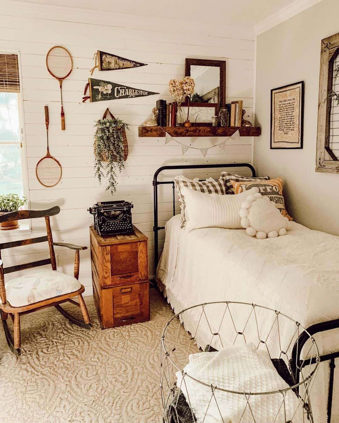 Wooden Crate Side Table With Vintage Typewriter Decor