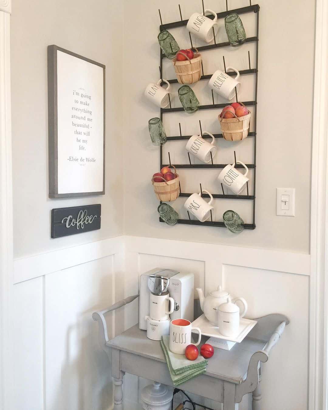 Vertical Mug Rack Holds Small Baskets of Fruit