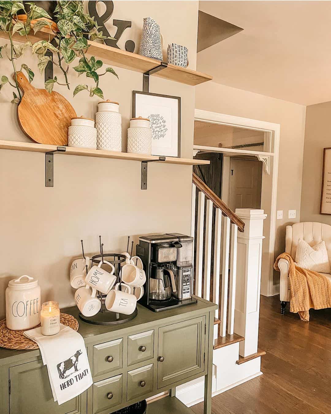 House Your Coffee Maker in a Green Cabinet