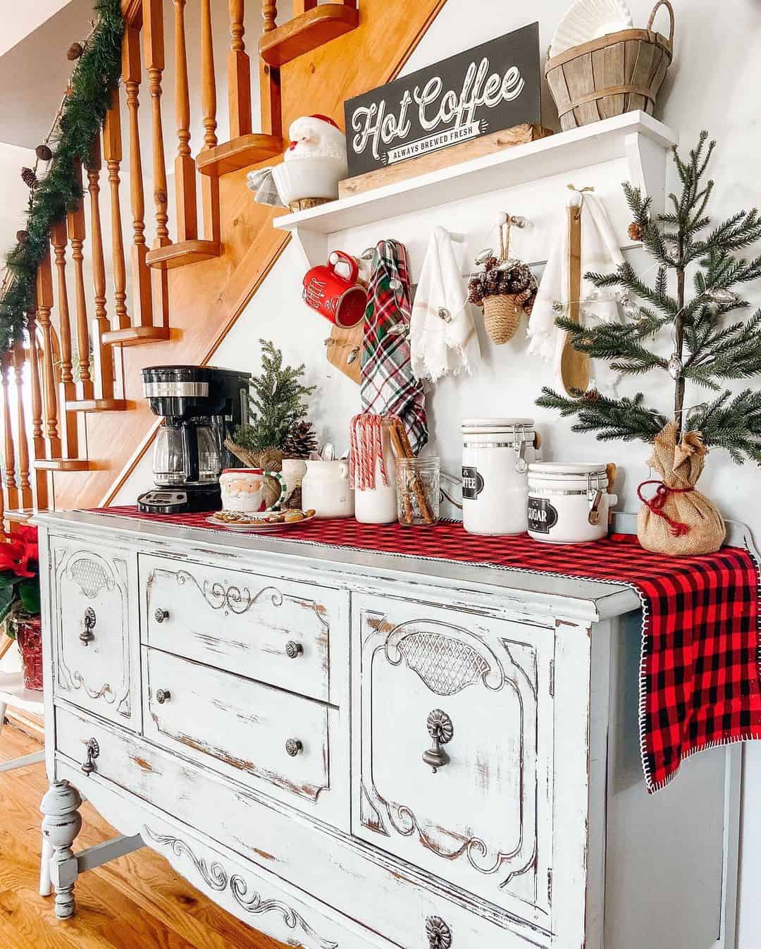 Distressed White Dresser Becomes a Festive Coffee Bar Base