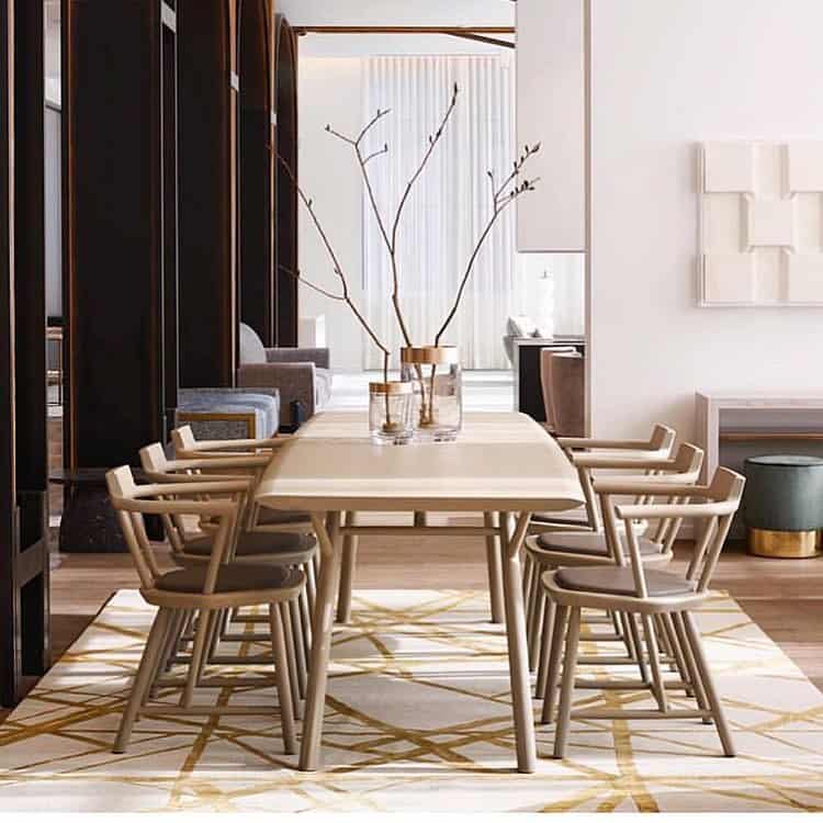 Geometric Gold Lines on Cream Rug
