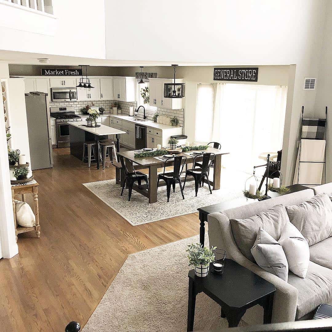 Subtle Patterned Rug Defines Space Under Dining Table