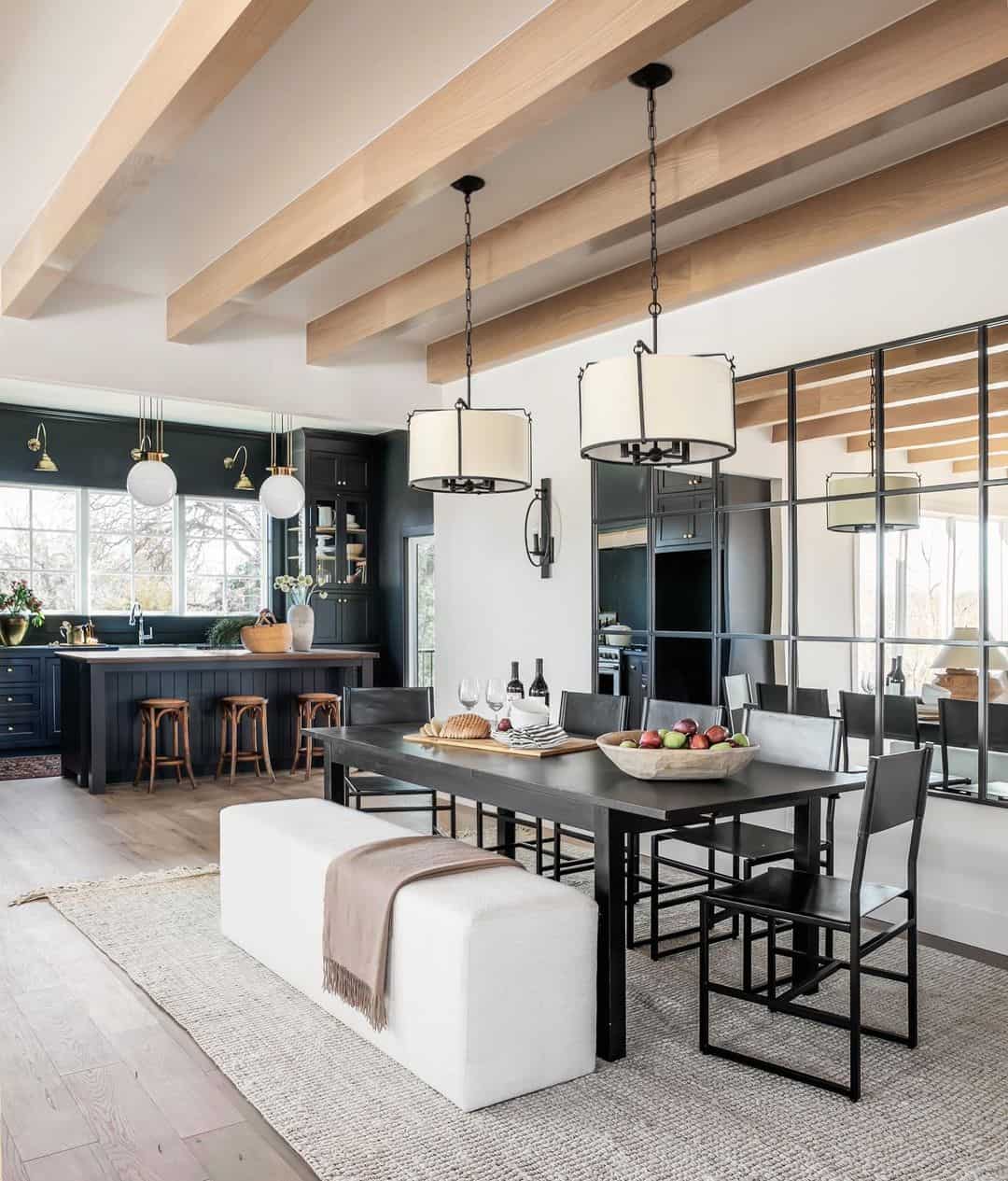 Subtle Diamond Pattern Rugs Define Dining Zones