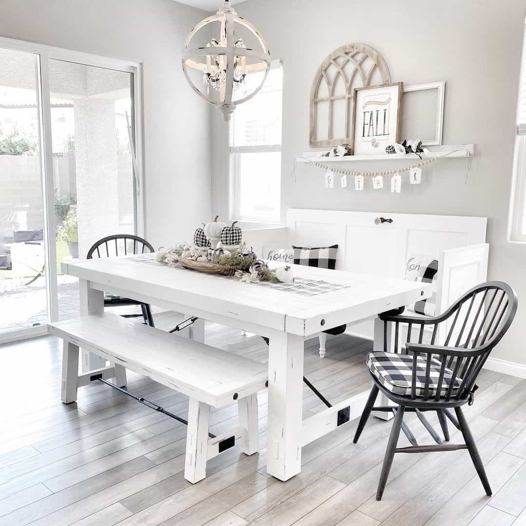 White Farmhouse Table Sets a Cozy Scene with Buffalo Check Accents