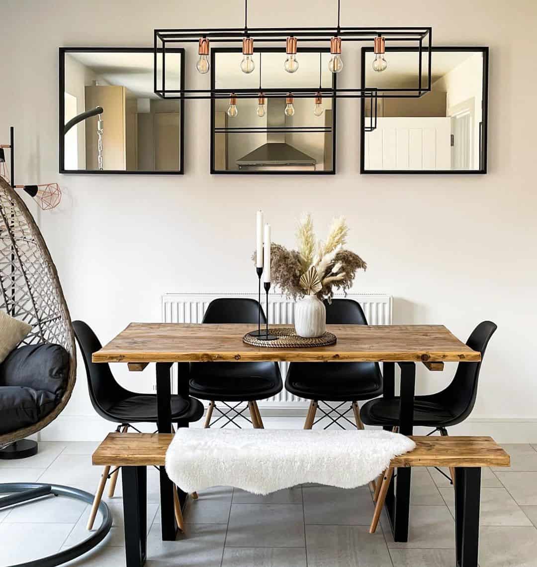 Natural Wood Farmhouse Table Features Black Metal Legs