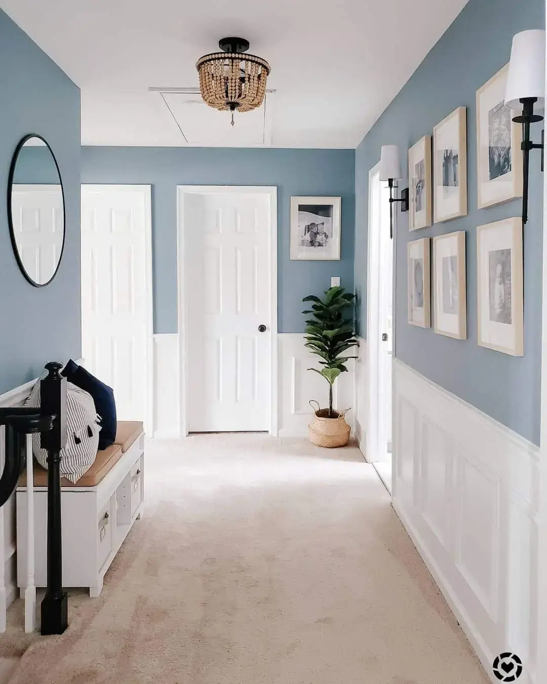 Gallery Wall Above White Paneling