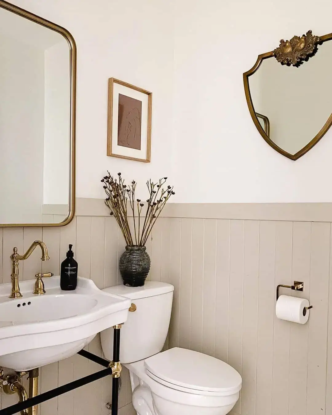 Beadboard Paneling as a Neutral Backdrop for Brass Fixtures
