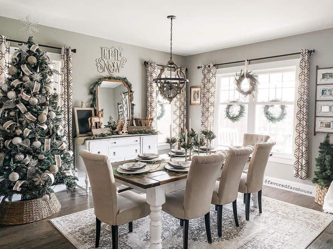 Ornate Mirror Frames a Festive Farmhouse Buffet