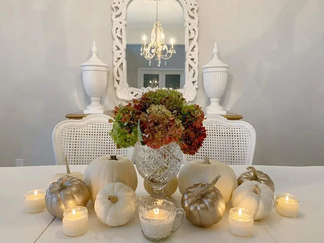 Grouped Pumpkins and Candles for a Seasonal Table Vignette