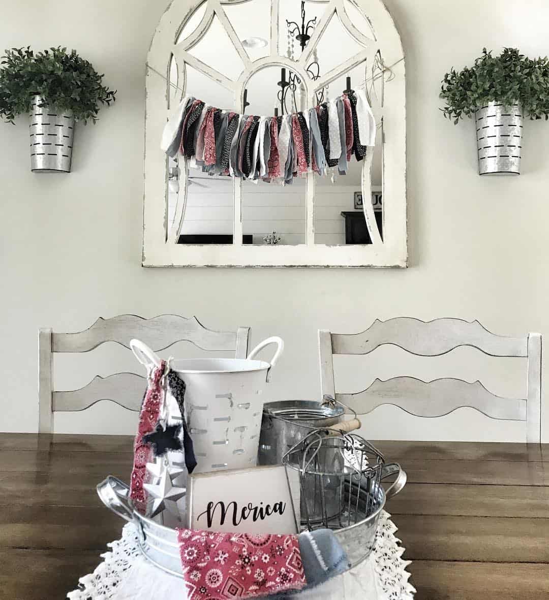 Fabric Garland Drapes Across a Farmhouse Mirror