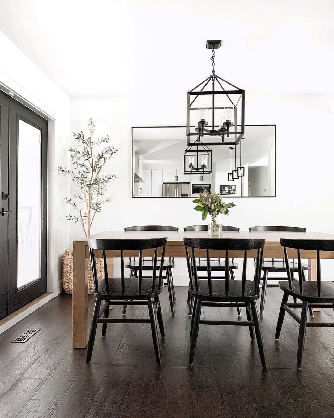 Wide Mirror Frames a Geometric Lantern Light