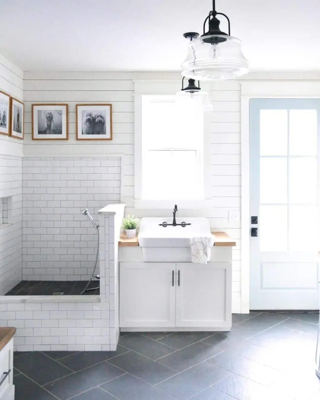 Built-in Shower Stall with Subway Tile Walls for Easy Cleaning