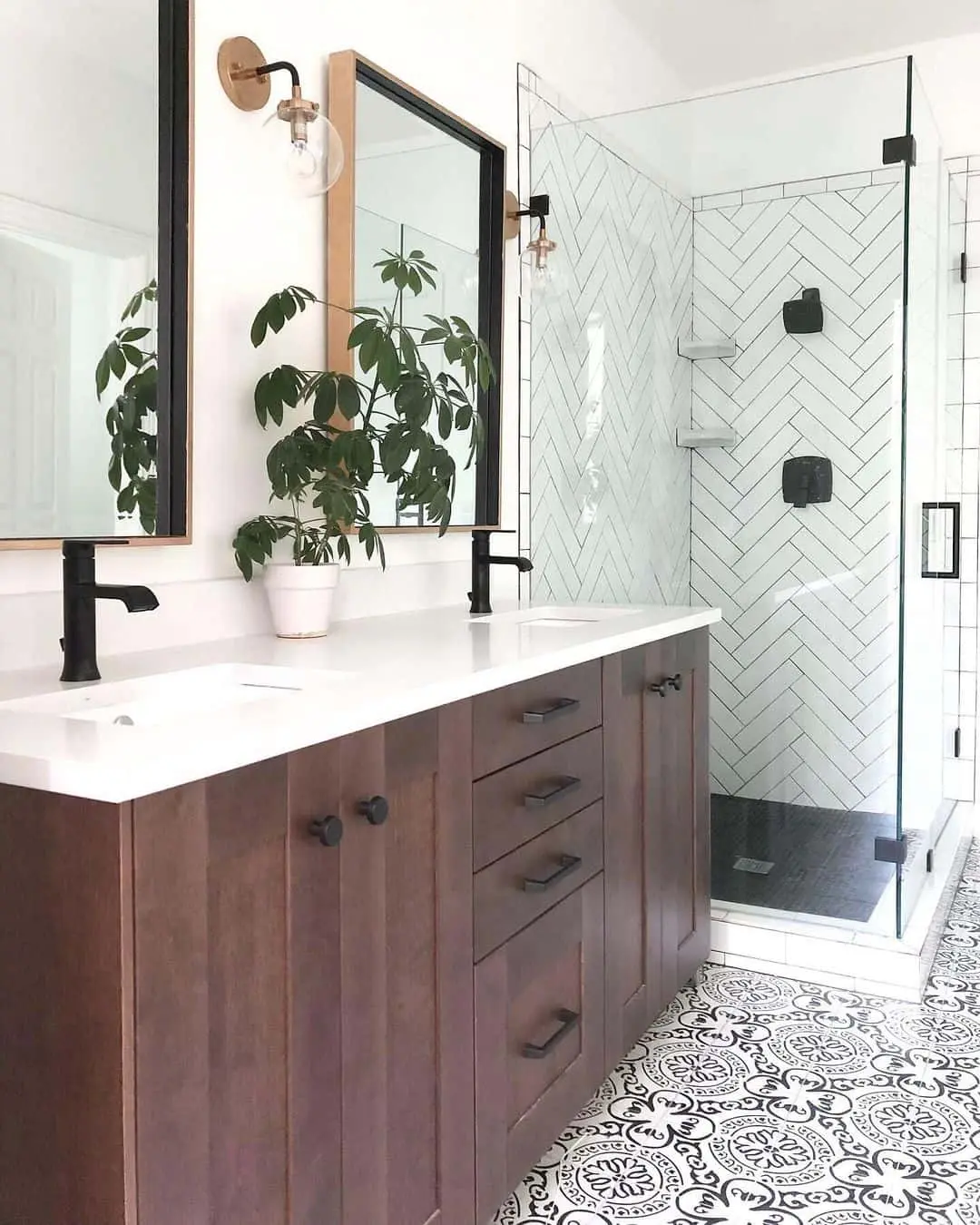 Herringbone Tile Shower Walls Create a Sophisticated Focal Point