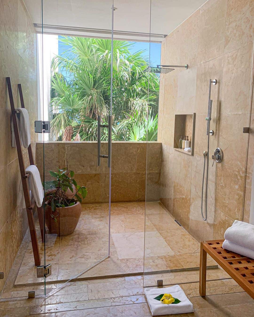 Leaning Wooden Ladder for Natural Texture and Towel Storage