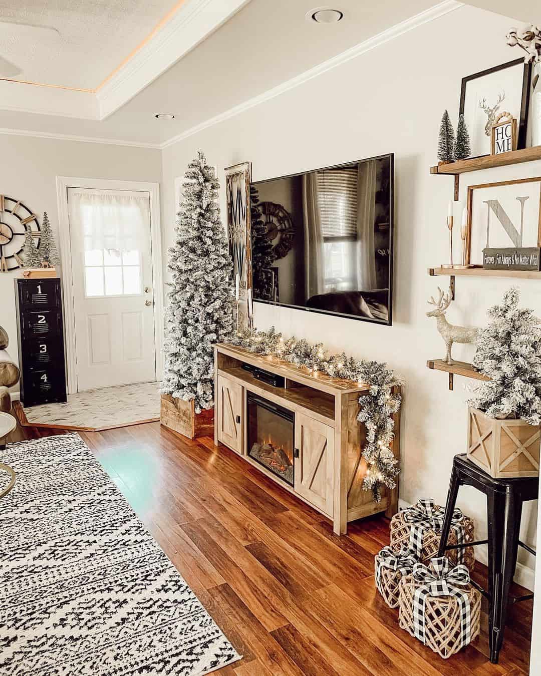 Frame Artwork and Holiday Decor with Wooden Shelves