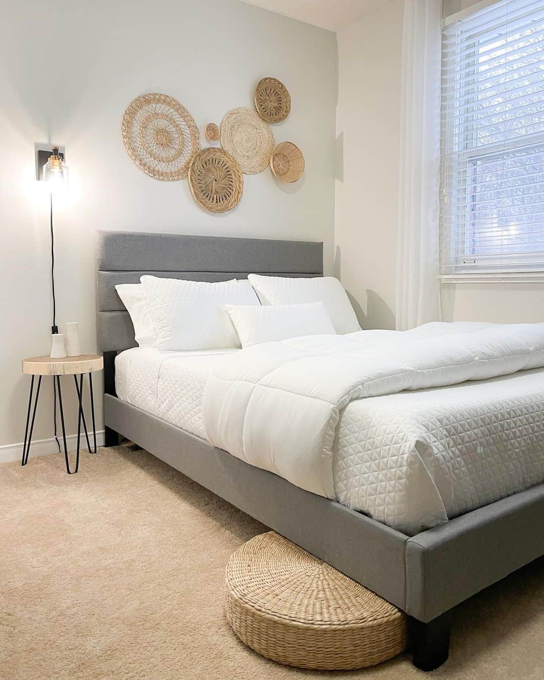 Woven Wall Baskets Add Natural Texture Above the Bed