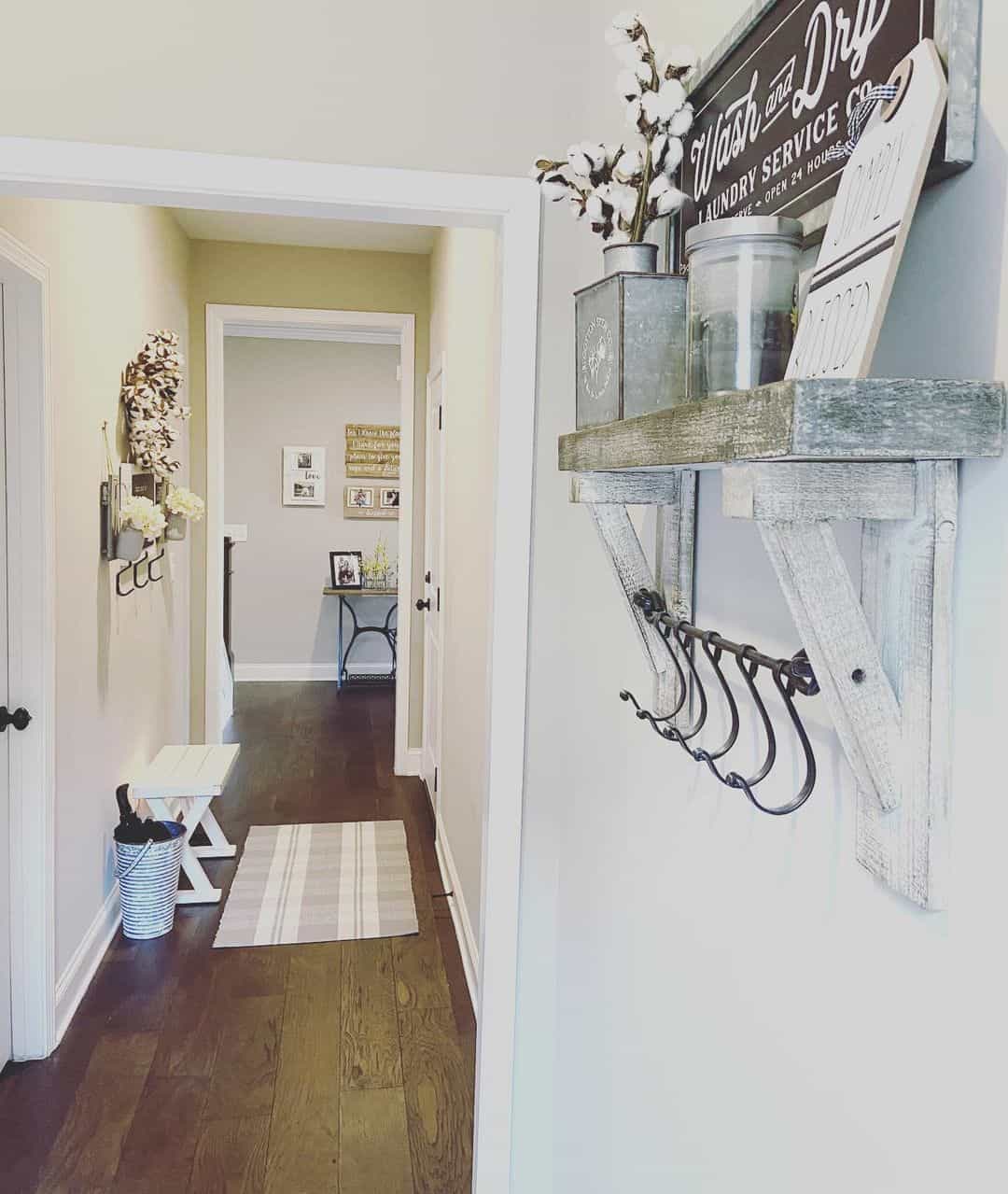 Mount a Rustic Wood Shelf with Hooks for Laundry Room Signs
