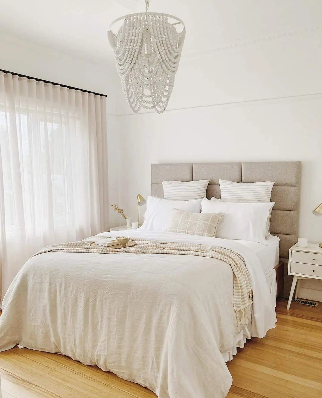Fabric Panel Headboard With Subtle Square Stitching