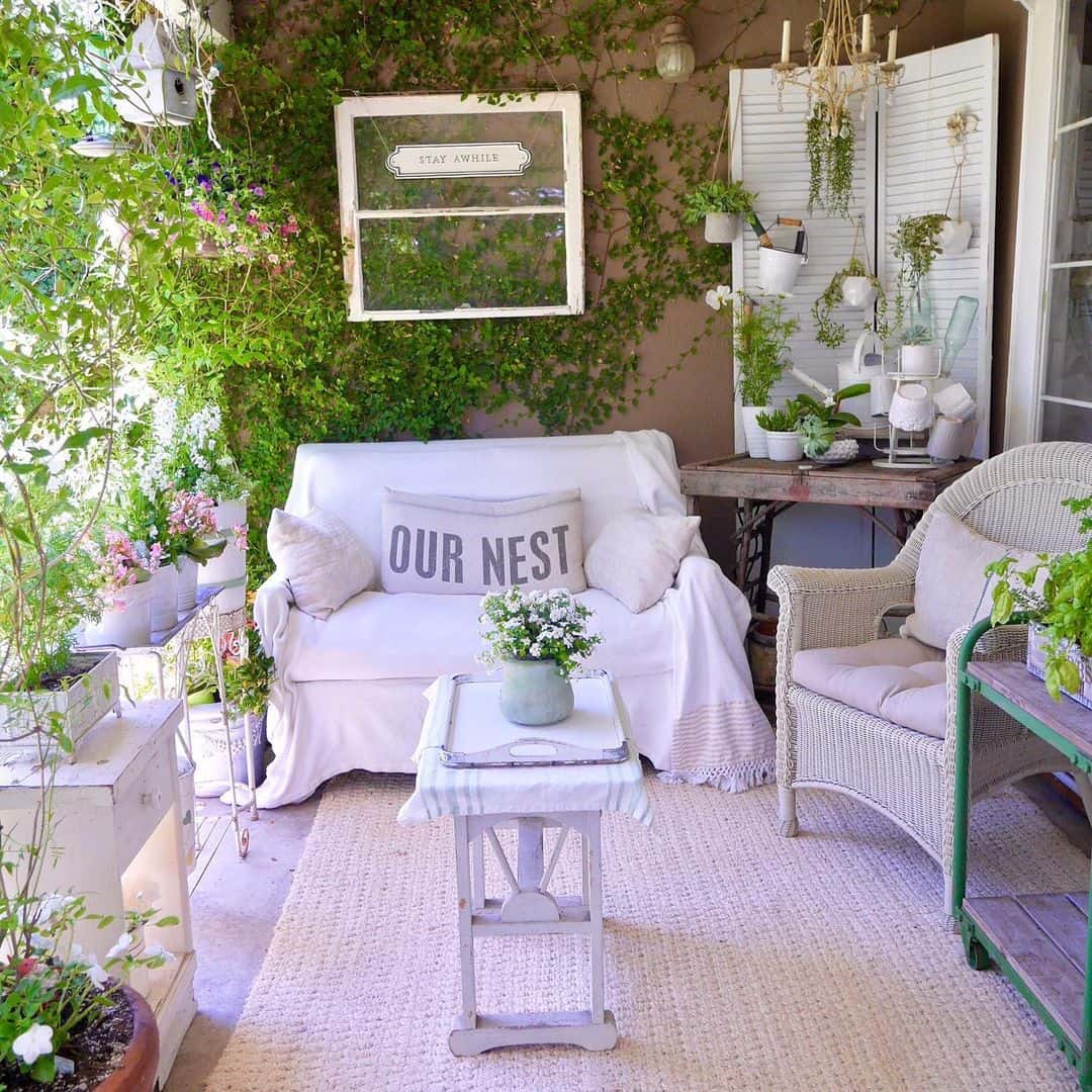 Vintage Window Frame Creates a Rustic Focal Point