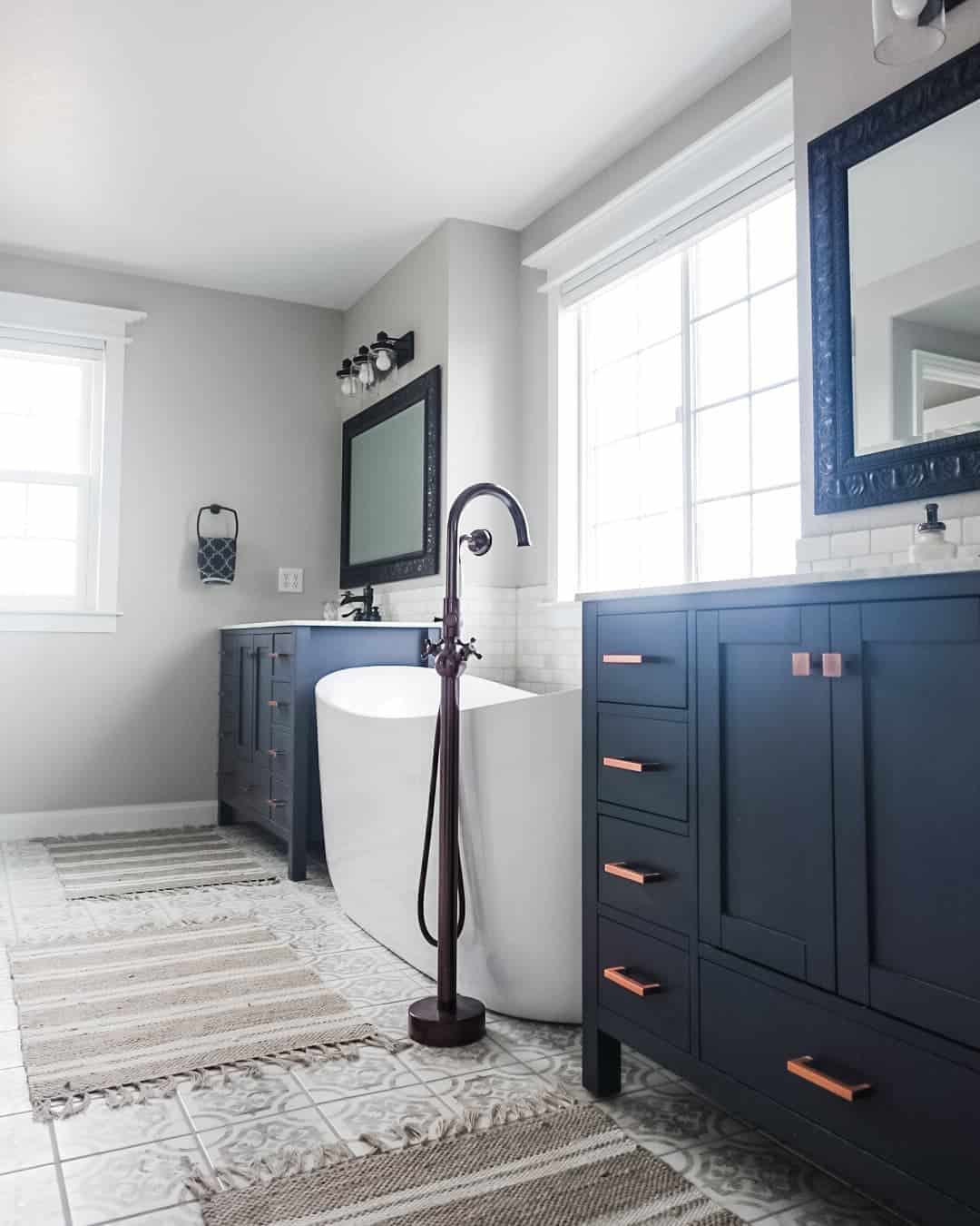Subtly Patterned Tiles Under Neutral Rugs