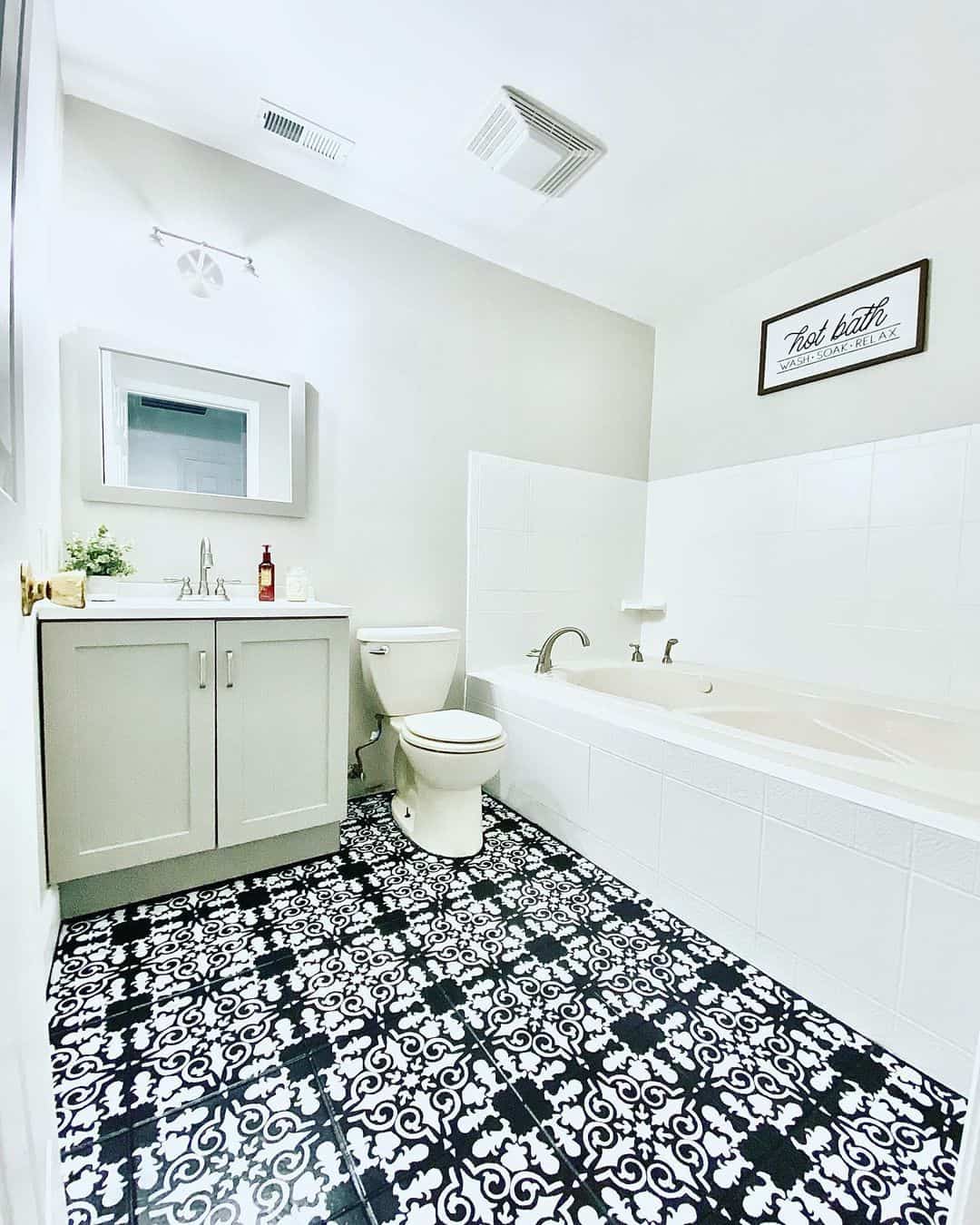 Dramatic Patterned Tile Floors Anchor Your Bathroom