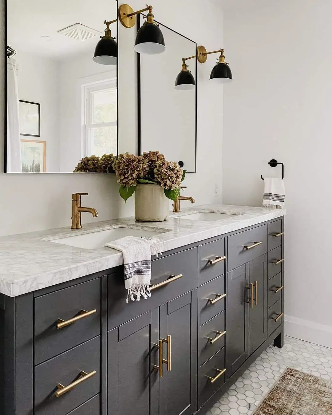 Span Your Vanity with Dual Black-Framed Mirrors