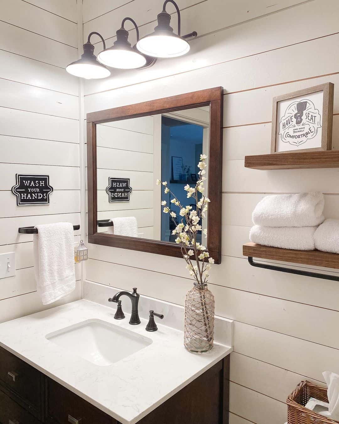 Frame Your Vanity with a Dark Wood Mirror