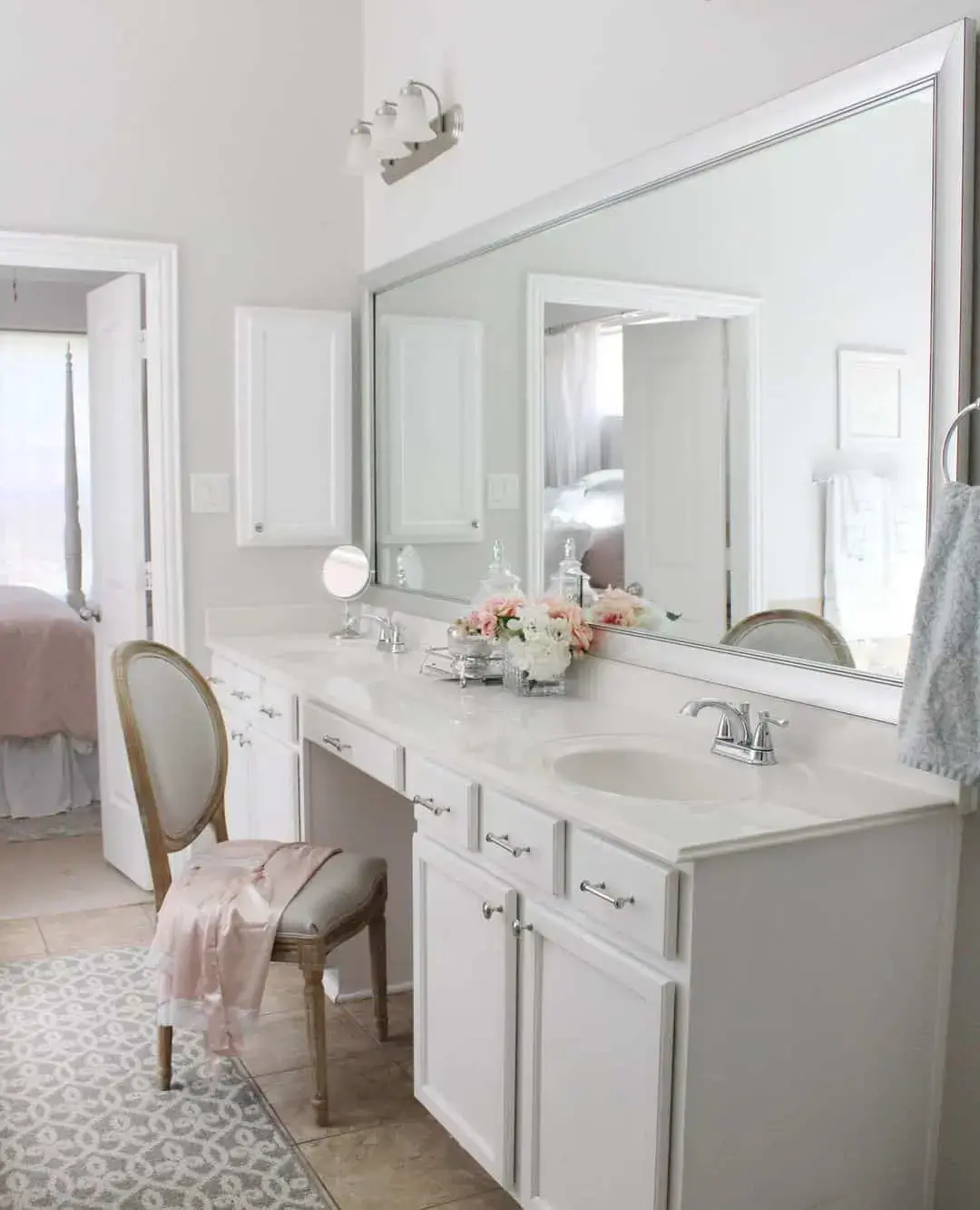 Brighten Your Vanity with a Wide Silver Mirror