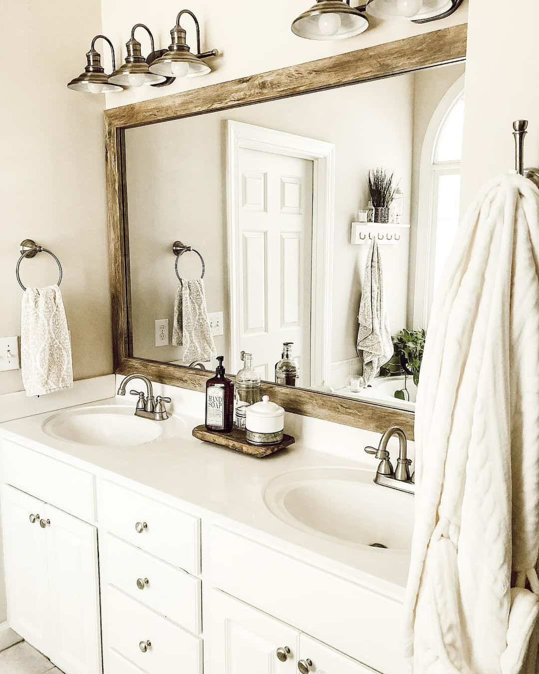 Ground Your Vanity with a Rustic Wood Mirror