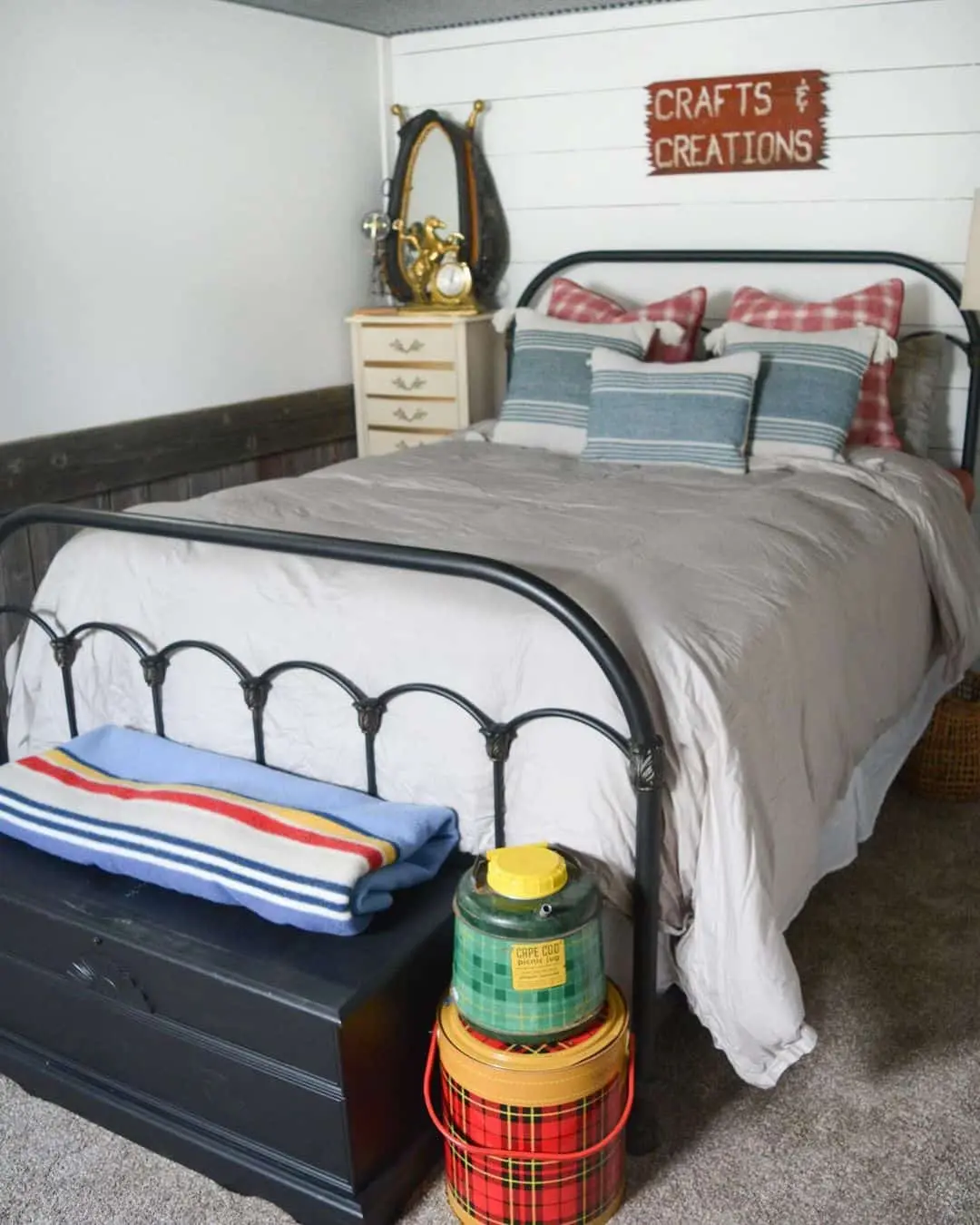 Camp-Inspired Decor with Stacked Water Jugs