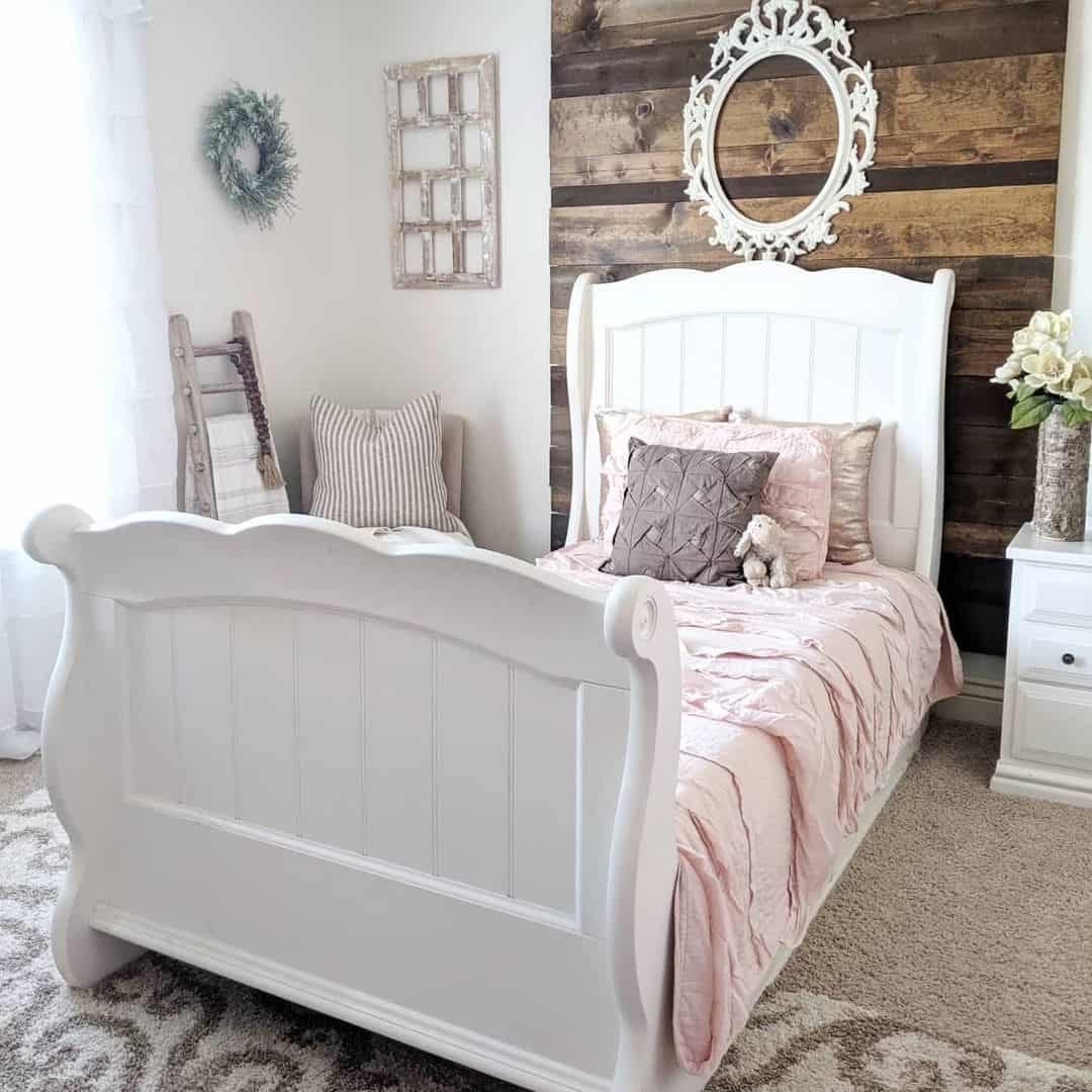 Contrast Wood Planks with an Ornate White Mirror