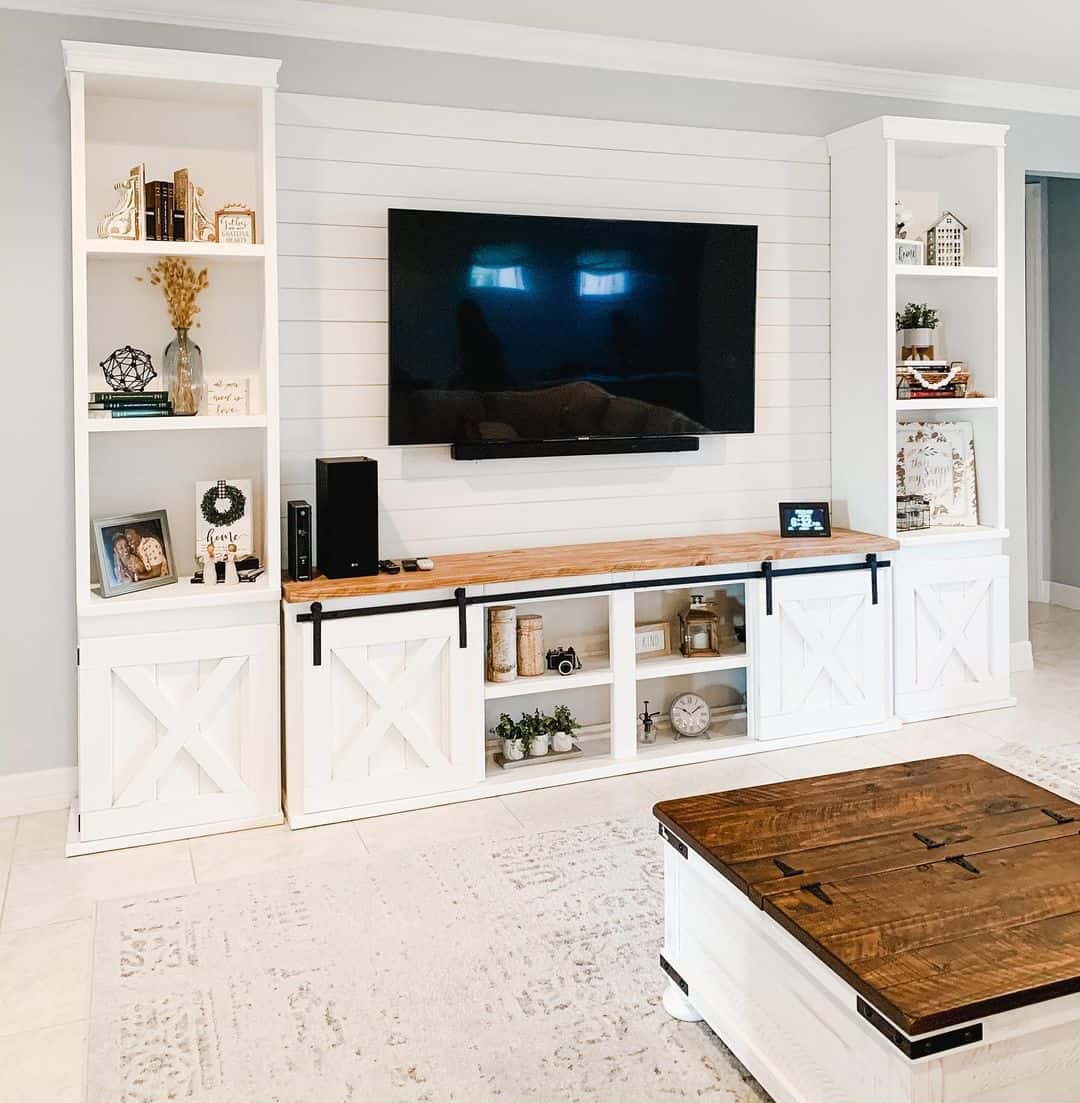 Barn Door Style Console with Wood Top