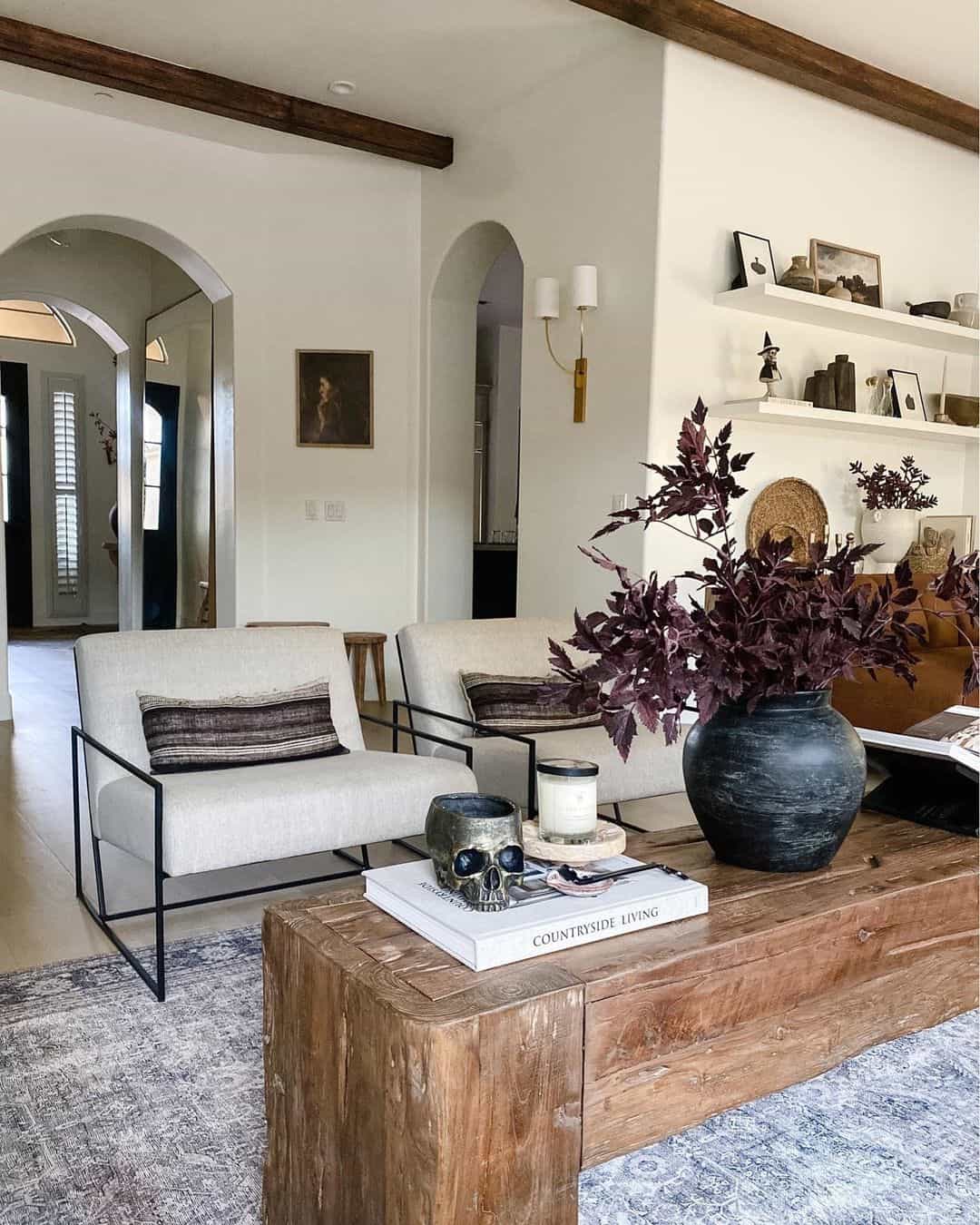 Rustic Wooden Block Coffee Table With Sculptural Accents