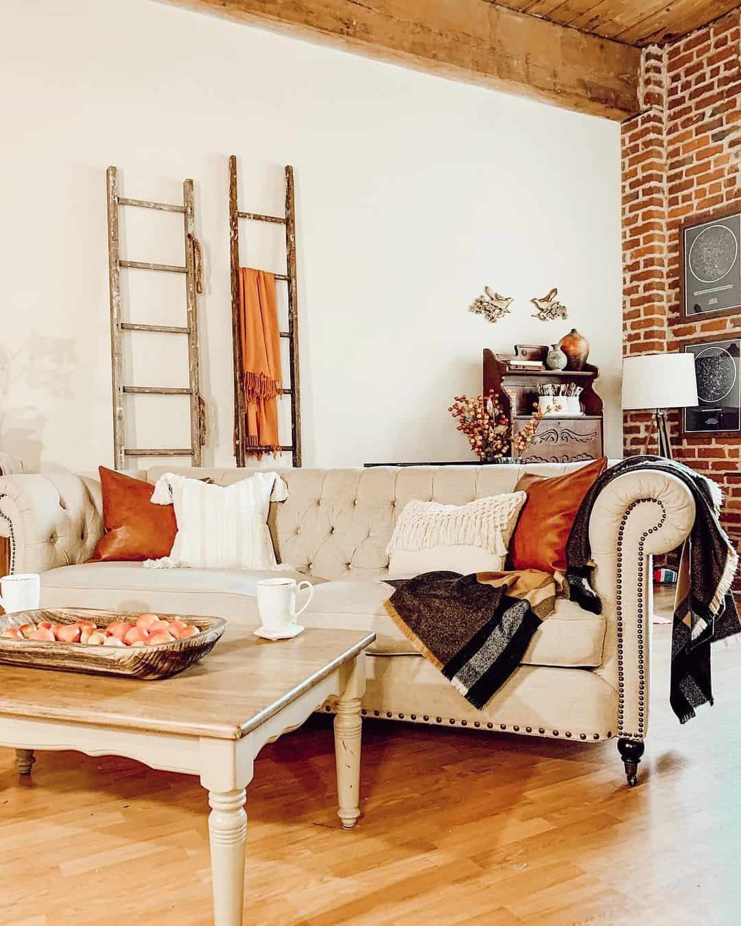 Rustic Ladders as Boho Blanket Displays
