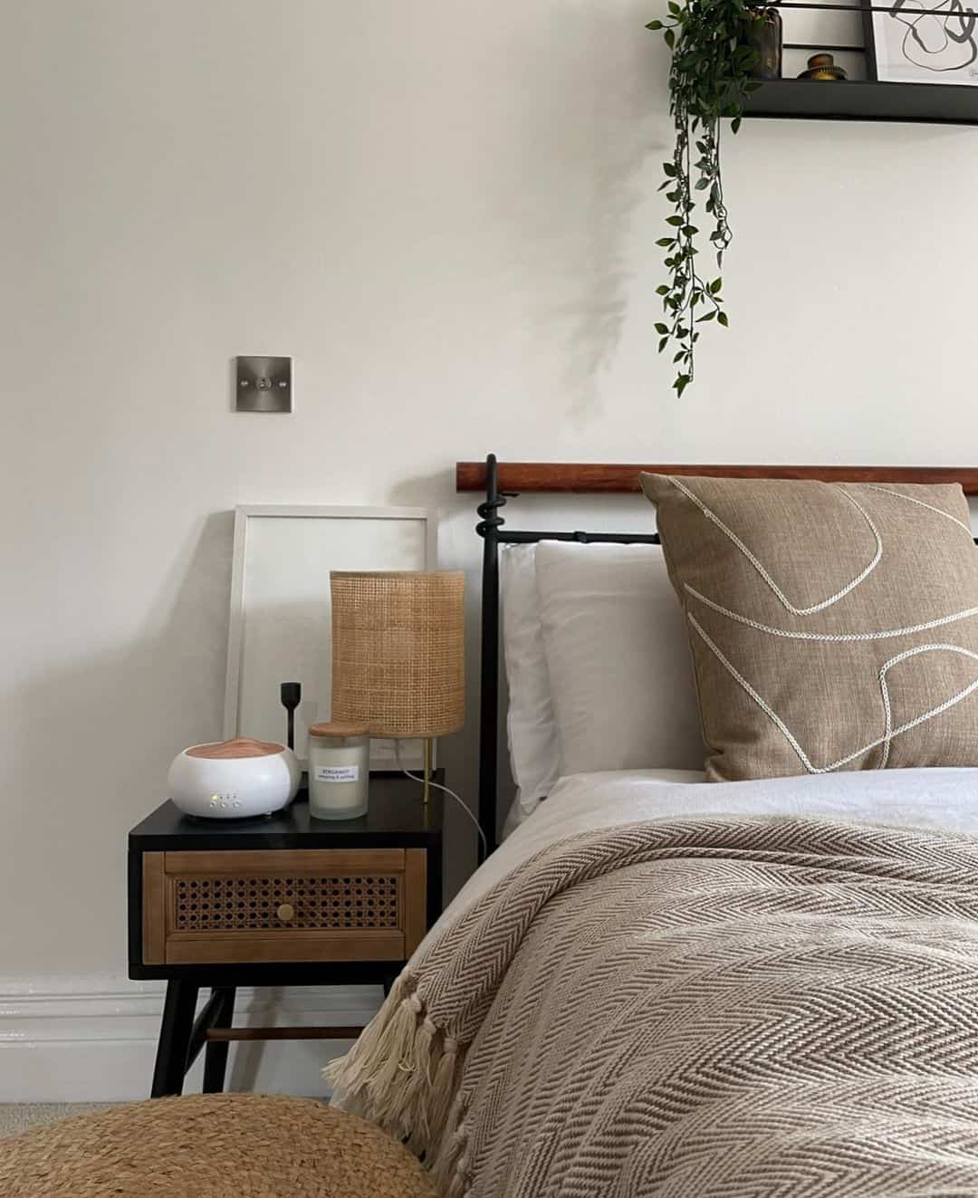 Woven Rattan Lamp Adds Natural Texture to Bedside Table