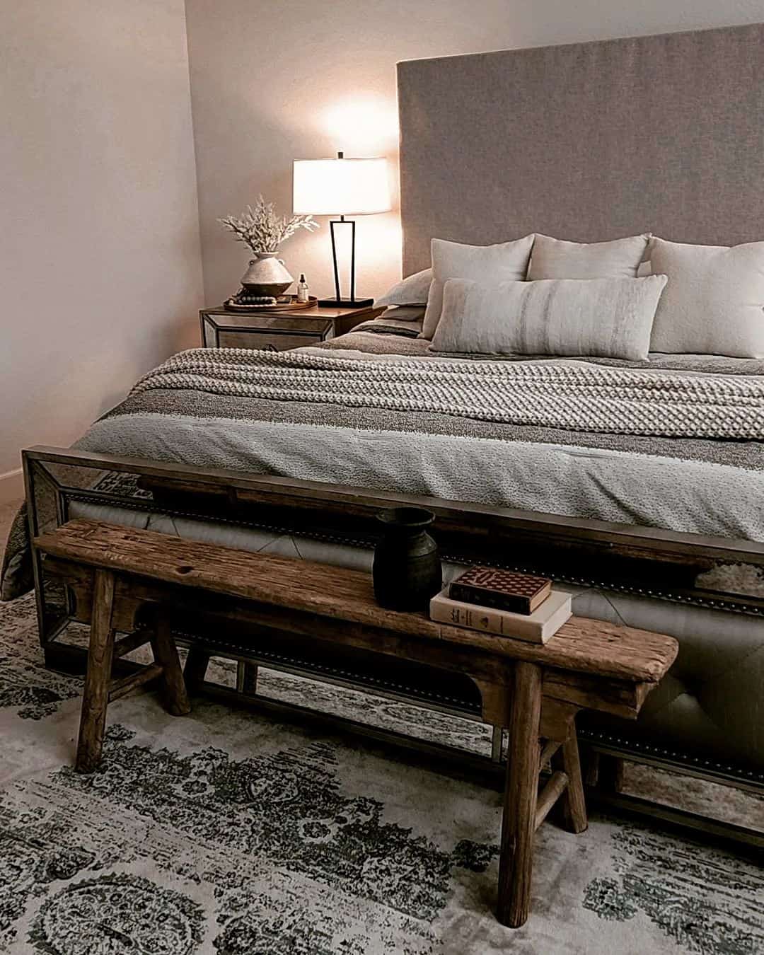 Ground Your Bed with a Distressed Wood Bench