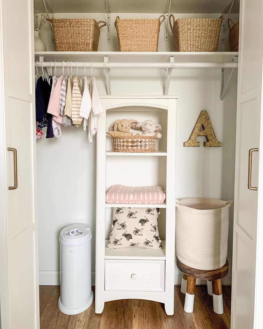 Nursery Storage with an Open White Shelving Unit