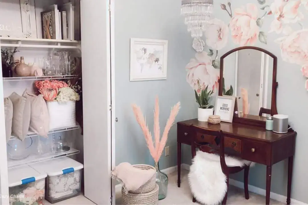 Romantic Charm with Peony Wall Decals in a Dressing Area