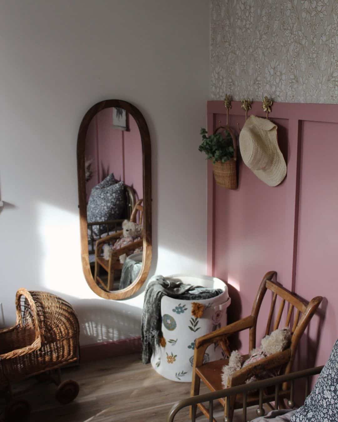 Whimsical Pink Board-and-Batten with Gold Hooks