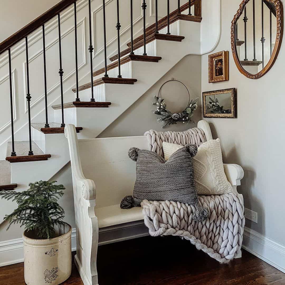 Vintage Settee Creates a Cozy Nook Under the Stairs