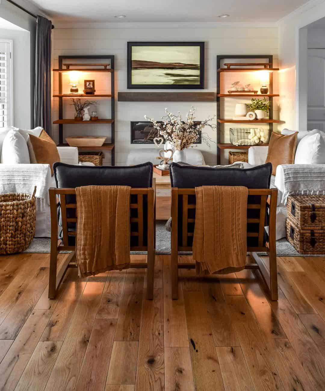 Frame Your Fireplace with Open Shelving and Ambient Lighting