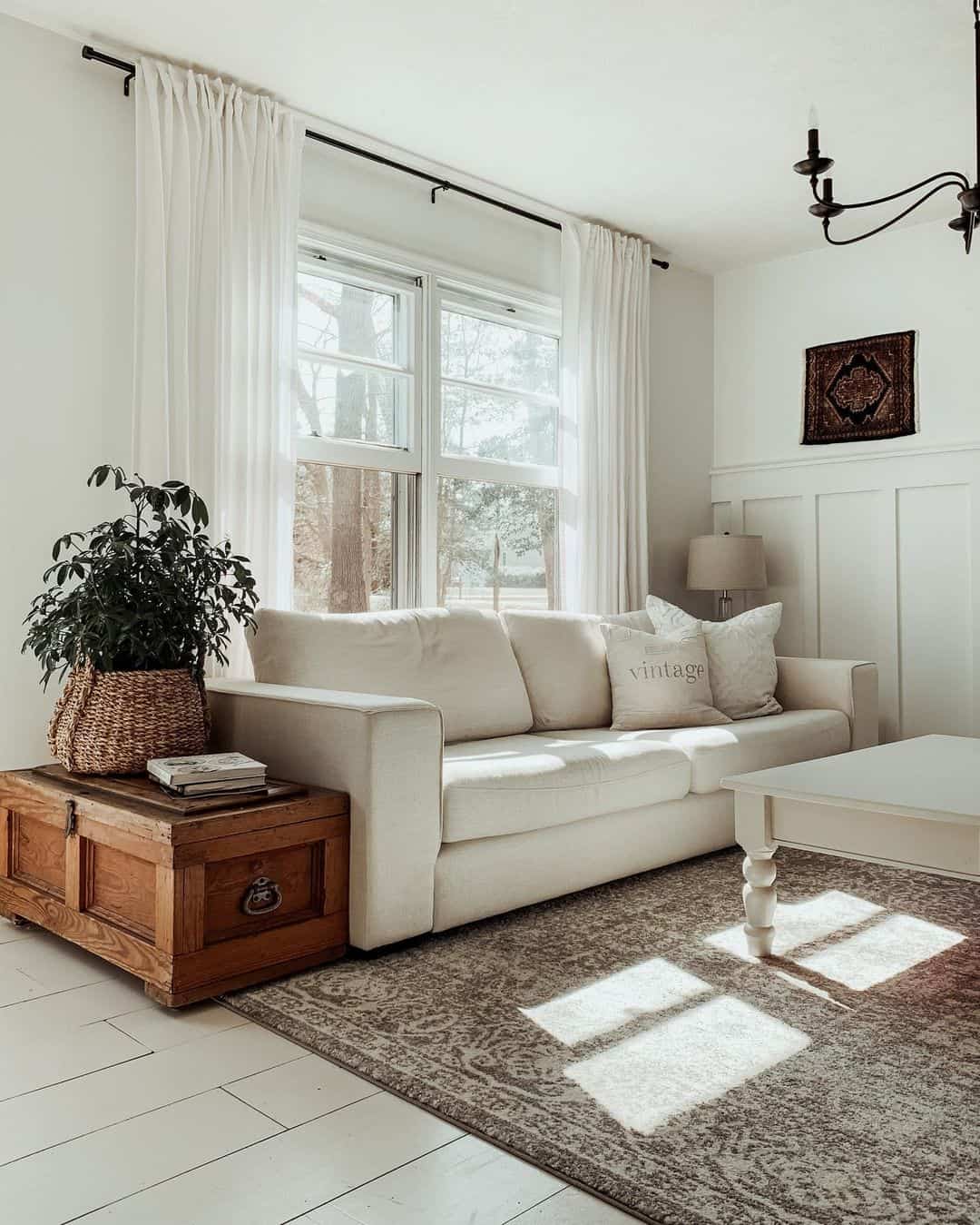 Place a Wooden Trunk Beside the Sofa for Rustic Storage
