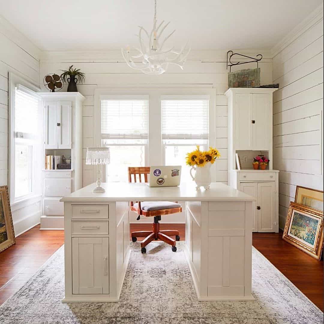 White Pedestal Desk With Integrated Storage