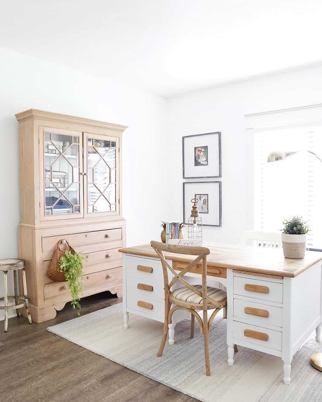Light Wood Cabinet with Geometric Glass Doors