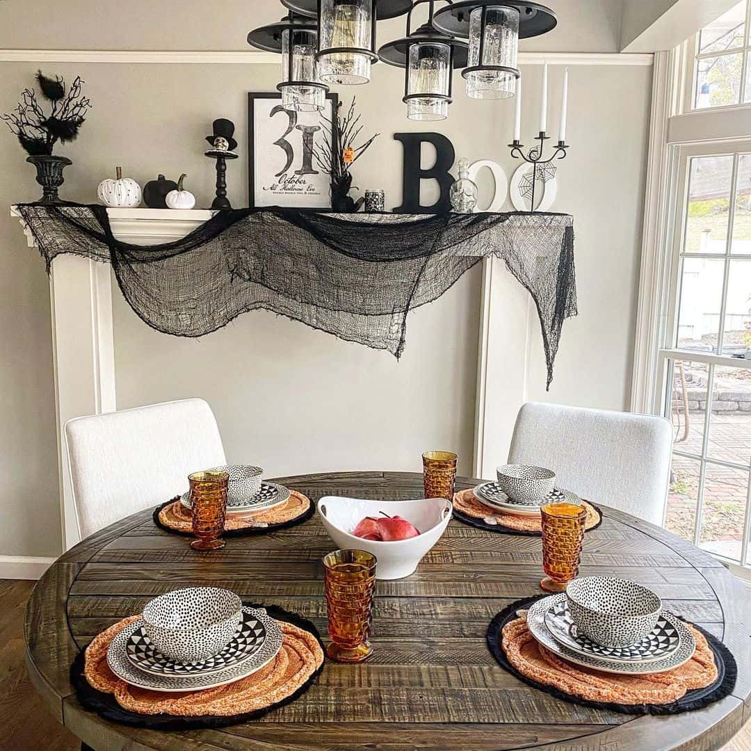 Textured Orange Placemats Frame Black and White Table Settings